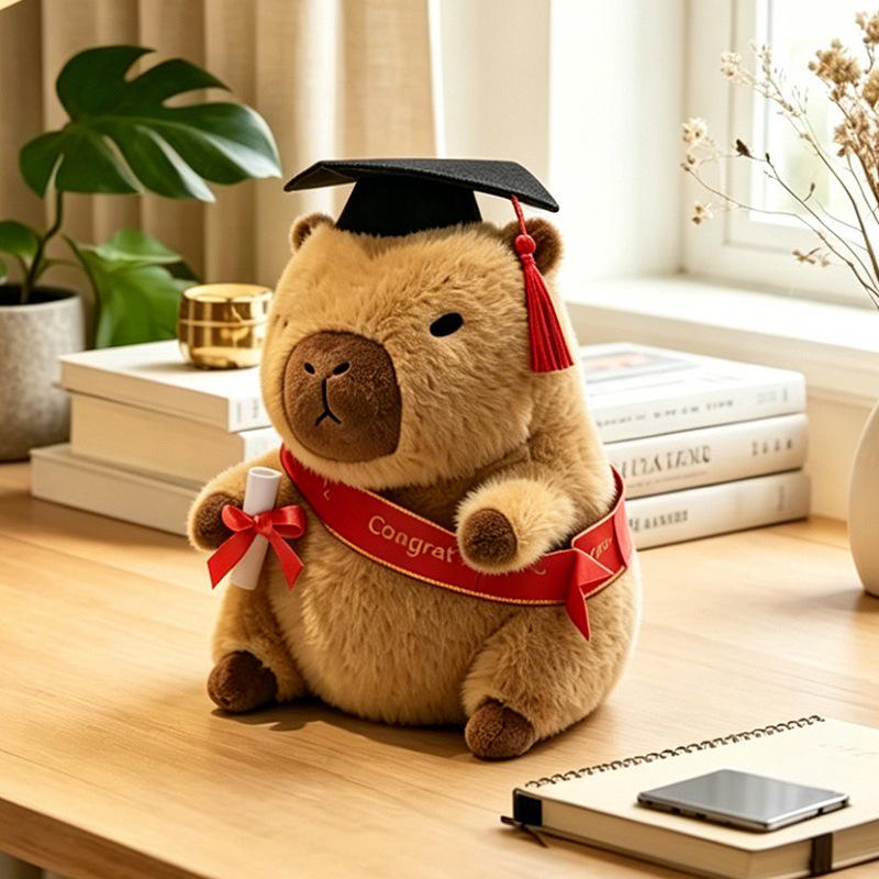 Doctoral Cap Plush Toy Capybara - Graduation Gift & Student Souvenir Gift Bag Only