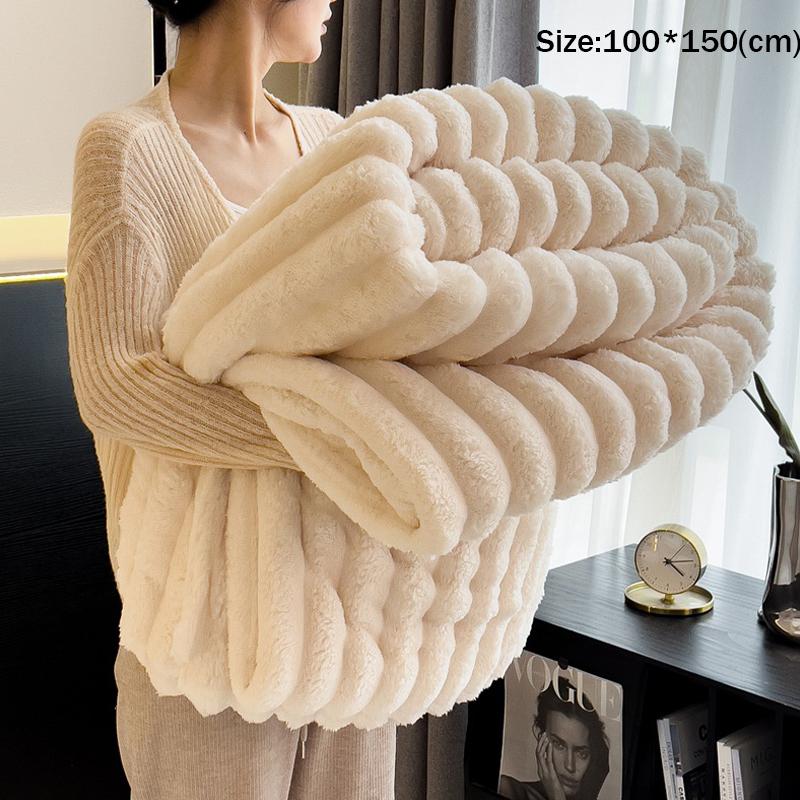 Ultra Soft Faux Rabbit Fur Throw Blanket Warm Plush Striped Blankets Conditioning Quilt Fluffy Throws For Couch Chair Sofa