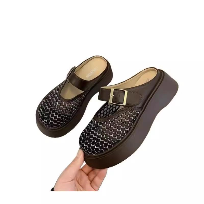 Thick-soled Bag Head Half Slippers, Women's Summer Wear New Mesh Breathable Shoes, One Pedal, Versatile Cool Slippers