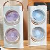 Stolní ventilátor s dvojitou hlavou a LED nočním světlem, Dobíjecí malý cirkulační ventilátor, Přenosný stolní ventilátor pro domácí kancelář, cestování