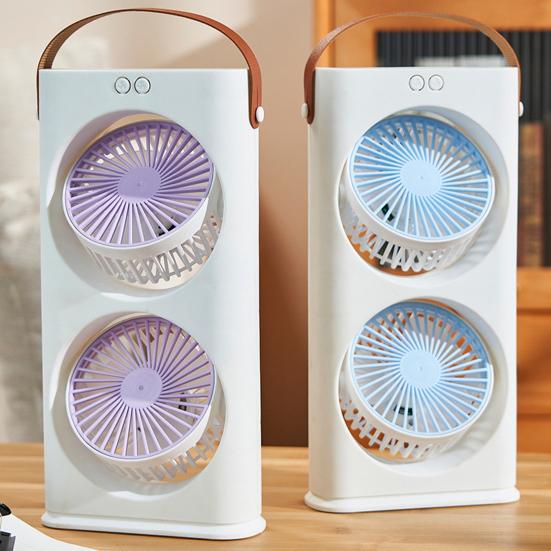 Stolní ventilátor s dvojitou hlavou a LED nočním světlem, Dobíjecí malý cirkulační ventilátor, Přenosný stolní ventilátor pro domácí kancelář, cestování