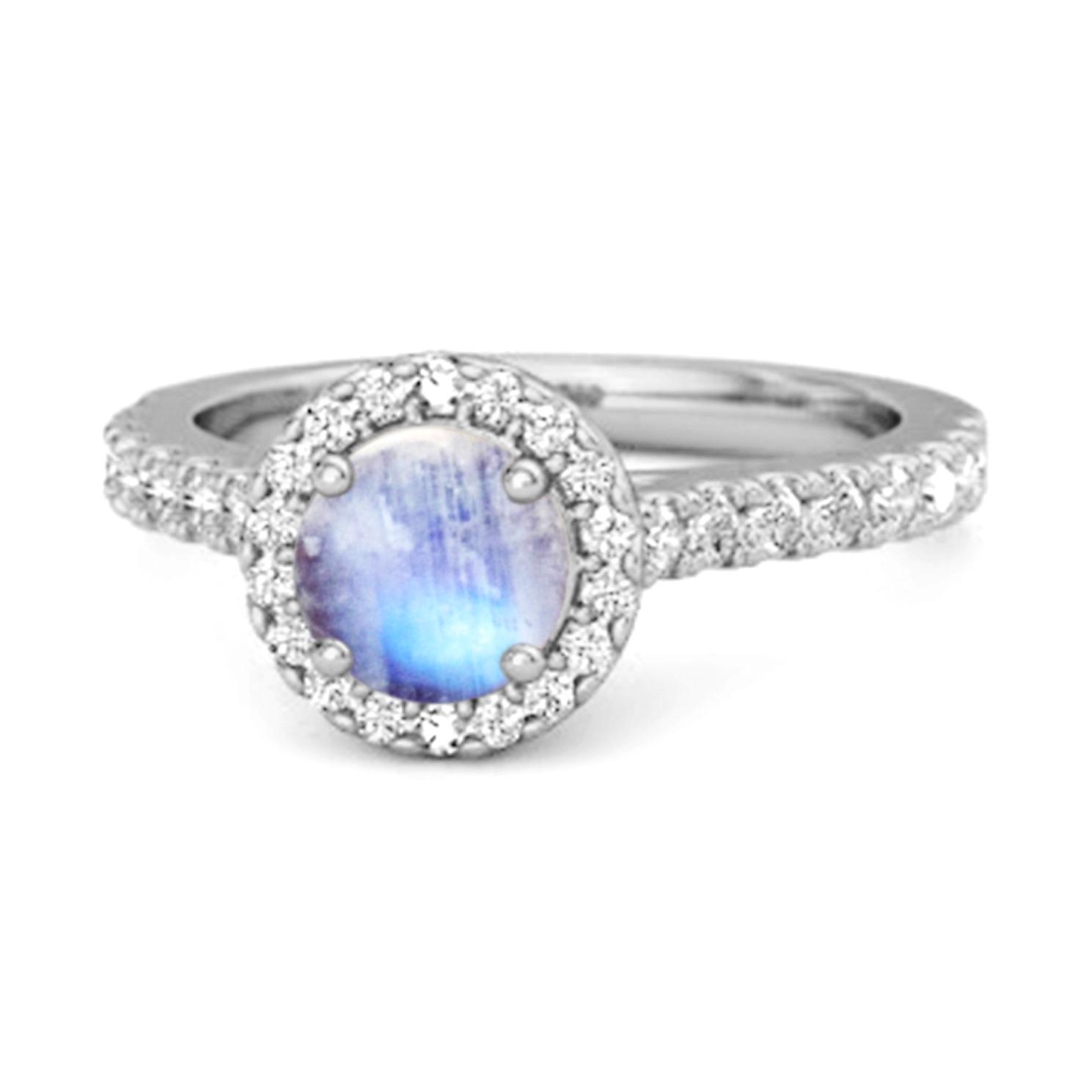 

Moonstone Round Halo Accents Ring- 925 Sterling Silver 10 біле золото кольору