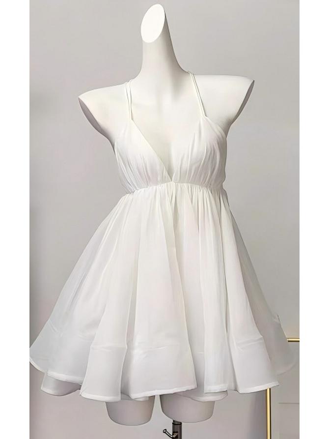 

2025 European Open Back Lace-up Ruffle Hem Vacation Dress XXL білий