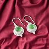 Green Cat's Eye Gemstone 925 Sterling Silver Jewelry Handcrafted Earrings 1.43" EE-117-35