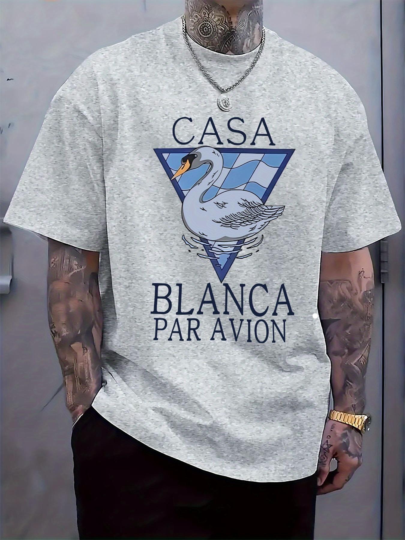 Casual Short Sleeve T-shirt with Swan & Text Graphic Print XXXXL