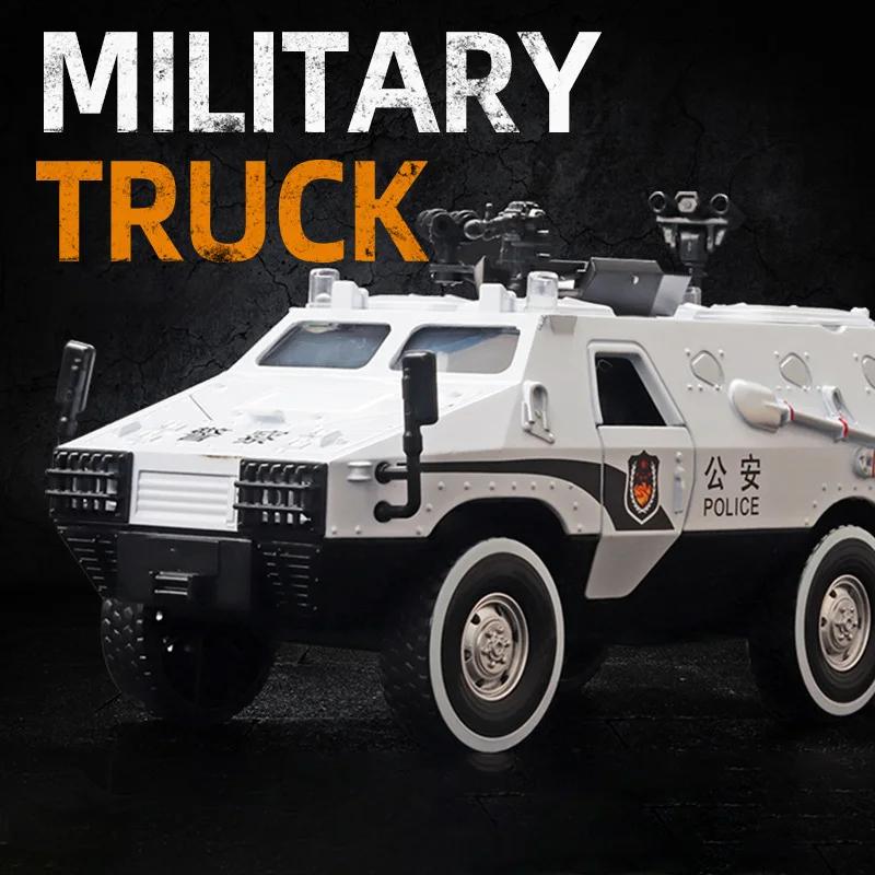1:24 Scale Riot Armored Car Model Toy Alloy Military Off-road Vehicle 7 Doors Opened Police Carriage Models Music Light Gifts