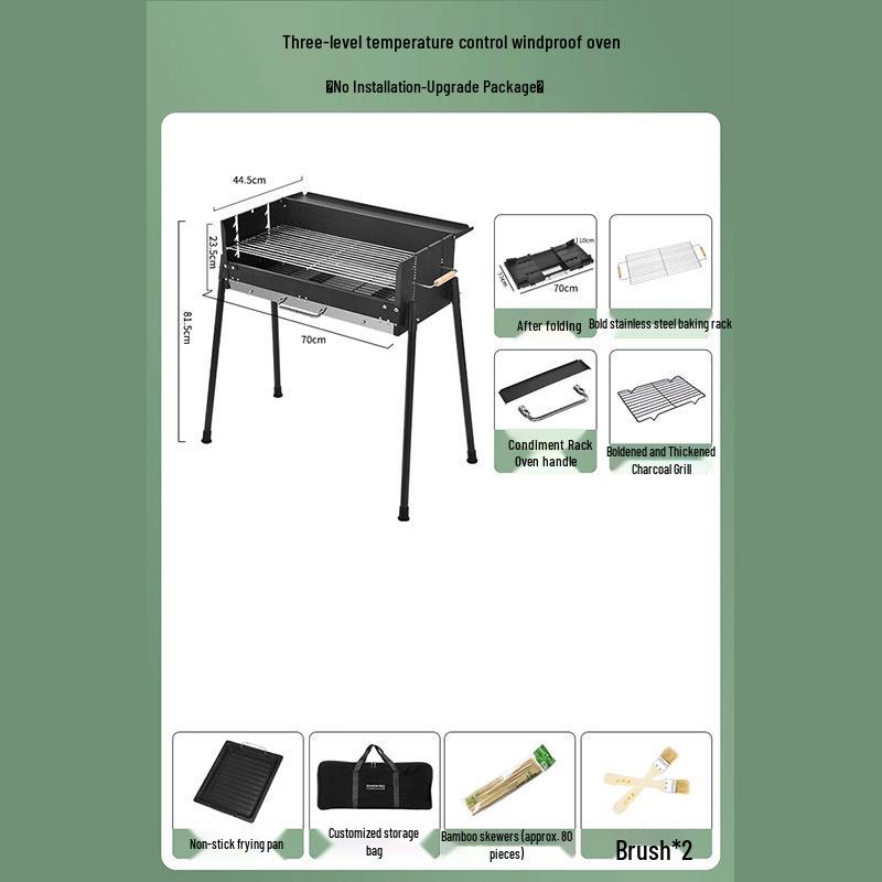 Stainless Steel Folding Portable Charcoal BBQ Grill and Utensils