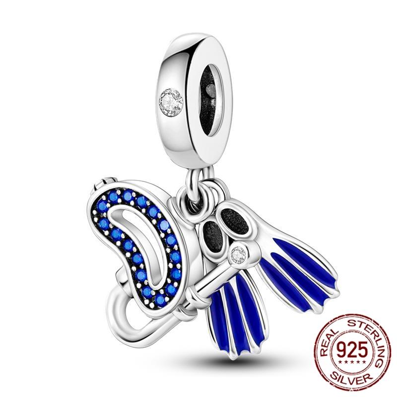 Mula Koppar Blå Resa Flygplan Berlocker Hänge Pärlor Passar Originalpan Armband Smycken För Kvinnor Diy Gåva