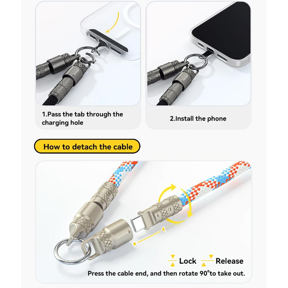 Essager 2 In 1 Type-C C To Type-C Fast Charging Cable Data Cord with Neck Straps Lanyard 60W PD Cable For iPhone Samsung Huawei