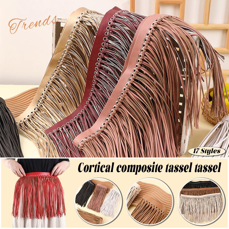100*30cm Double-sided PU Leather Tassel Lace Ribbon Leather Fringe Lace Trim Crafts Skirt Garments Sewing Accessories