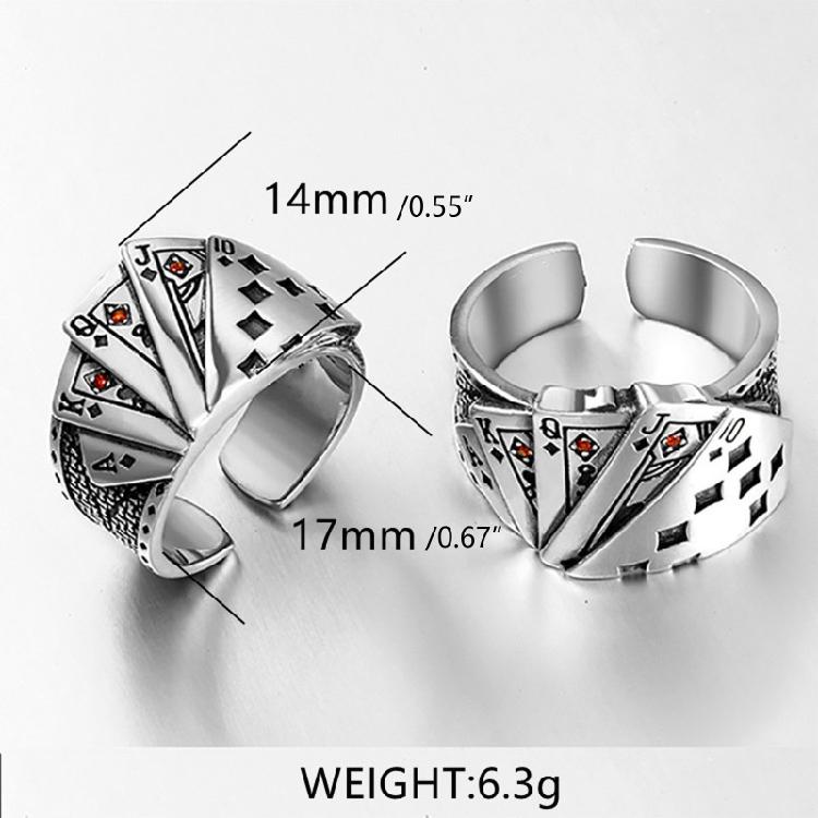 Hip Hop Fashion Exaggerated Cool Opening Ring Playing Card Crystal Rings for Men