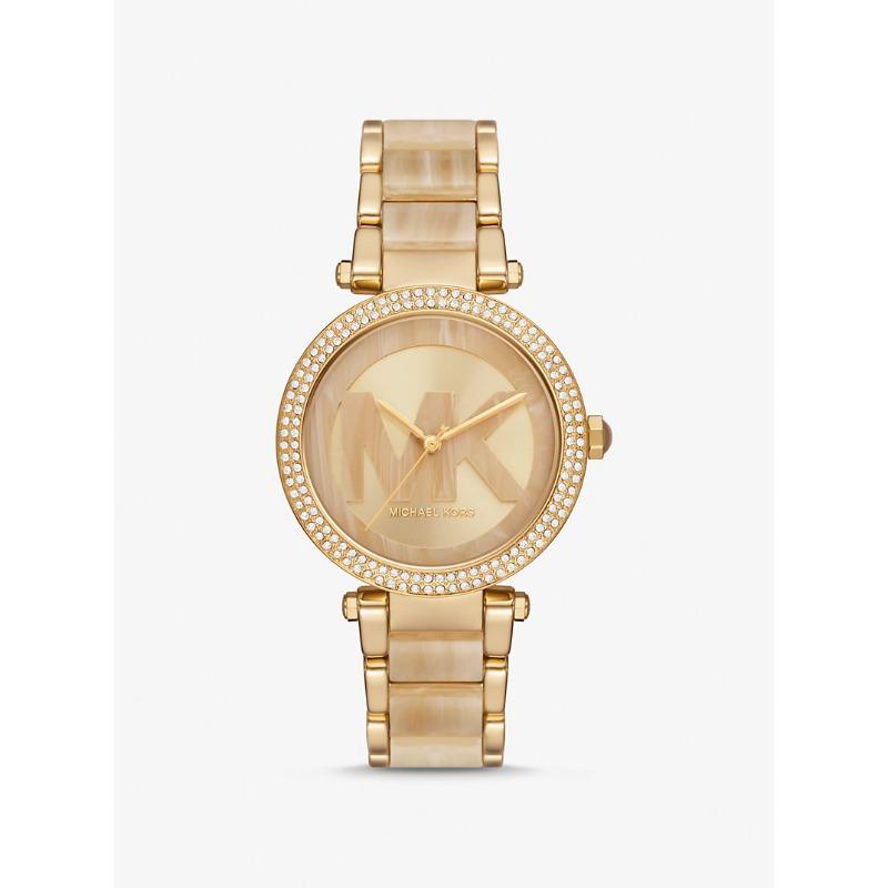 Женские часы Michael Kors Parker с паве, золотистого тона и ацетатом, MK7370 бежевый