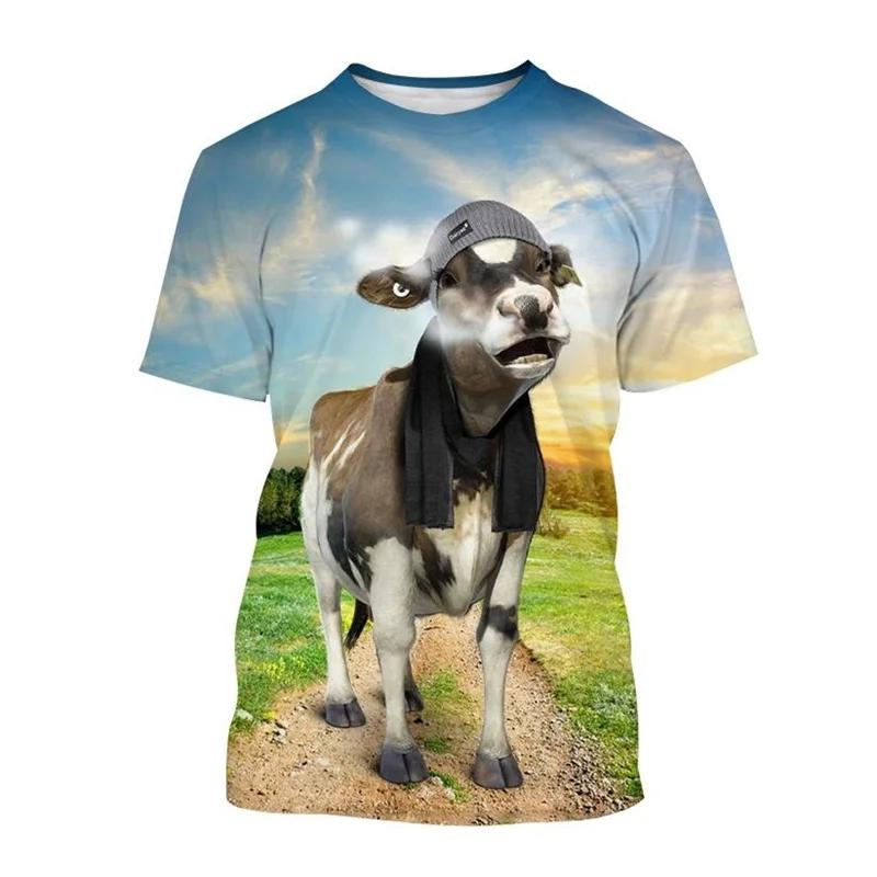 Funnny Cow Animal 3D Print Popular Outdoor Harajuku Short Sleeves Street Oversized Male Kids