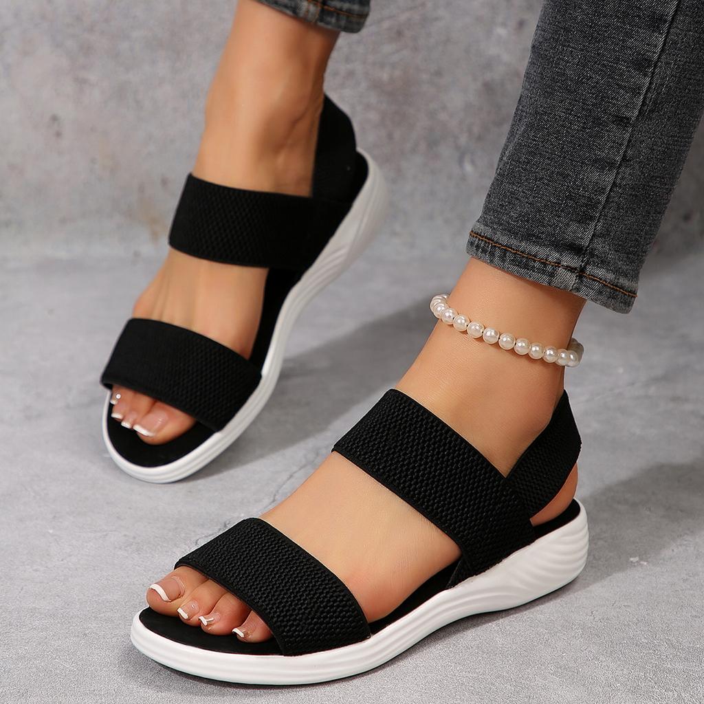 2025 summer casual plus size sandals elastic fly-woven open-toed sandals comfortable beach sandals women