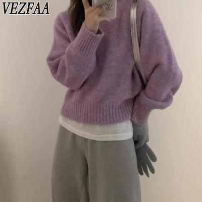 Maglioni a girocollo a maniche lunghe con stampa tinta unita, casual, autunno inverno, da donna