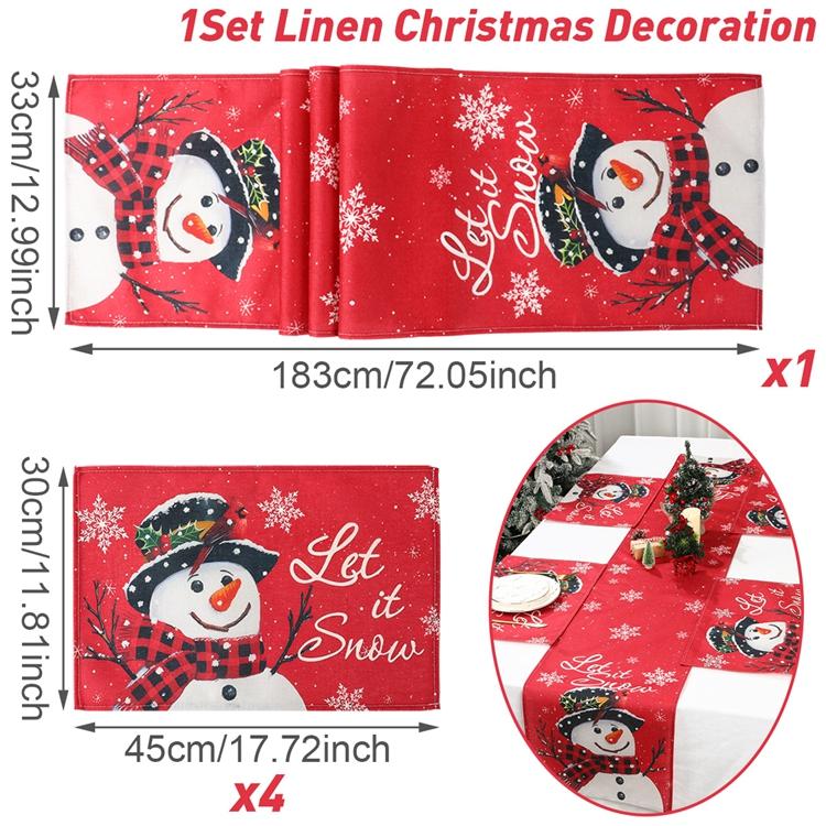 Christmas Table Runner and Placemat Set Merry Christmas Decoration for Home 2024 Xmas Ornaments Navidad Natal New Year Gift 2025