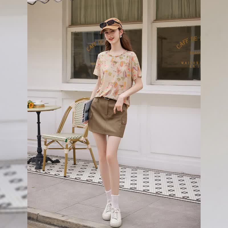 Bailuyu Retro Floral Print Short Sleeve T-Shirt