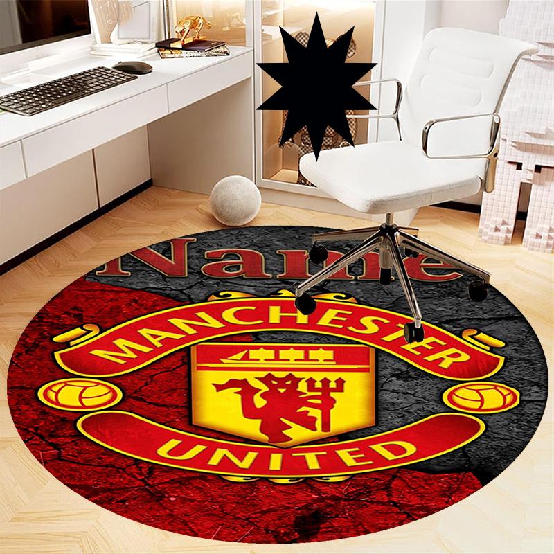 Custom Name Manchester United Printed Round Rug Carpet Chair Rug Area Rug Entryway Doormats,for Office Chair Living Room Bedroom Kitchen Room.