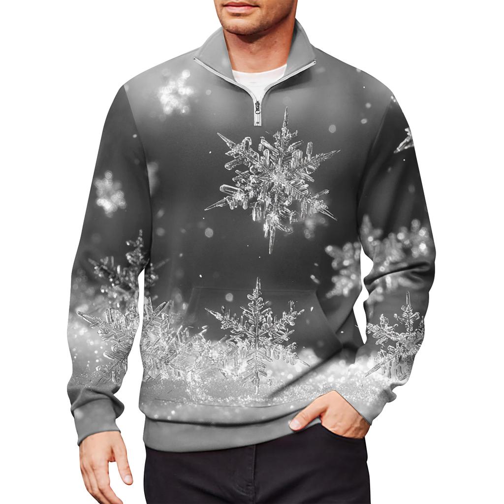 Men's Loose Casual 1/4 Zip Sweatshirt Fashion Printed Long Sleeve Top With Pockets