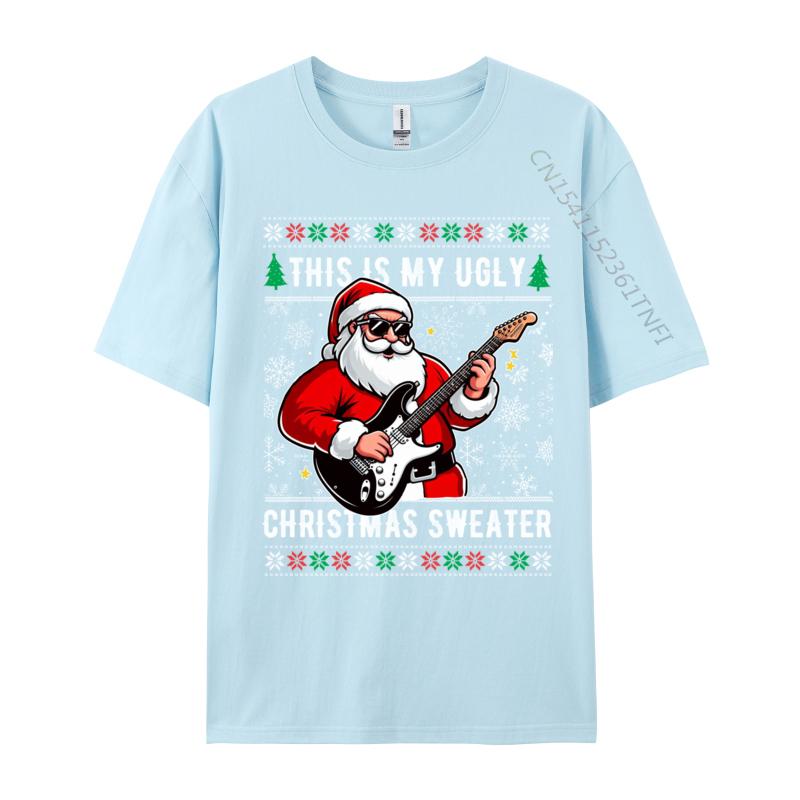 Santa Loves Guitar This Is My Ugly Sweater Christmas Music T Shirts Anime Comic Novelty Tshirts Boy Youth Tees