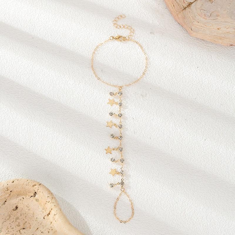 Minimalist Thin Chain Connected Finger Ring Bracelets for Women Vintage Star Ball Beads Link Bangles Party Elegant Jewelry