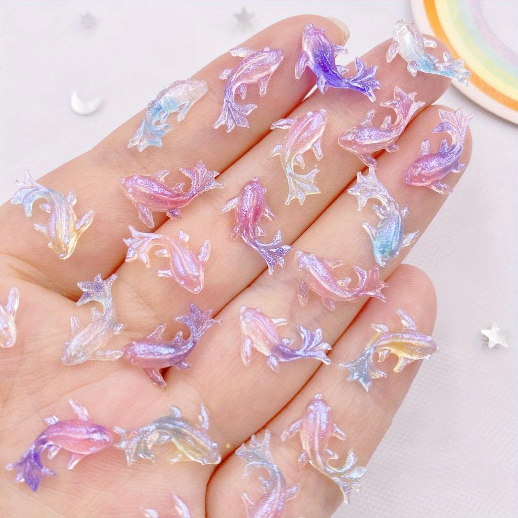 100 peças Resina Mini Glitter Colorido Gradiente Goldfish Art Nails Flatback Strass Apliques DIY Scrapbook Brinco Decoração Acessórios Artesanato