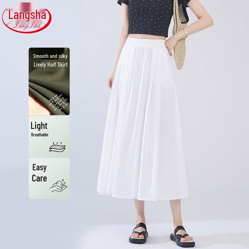 Langsha Women s Ice Silk A-Line Midi Skirt L