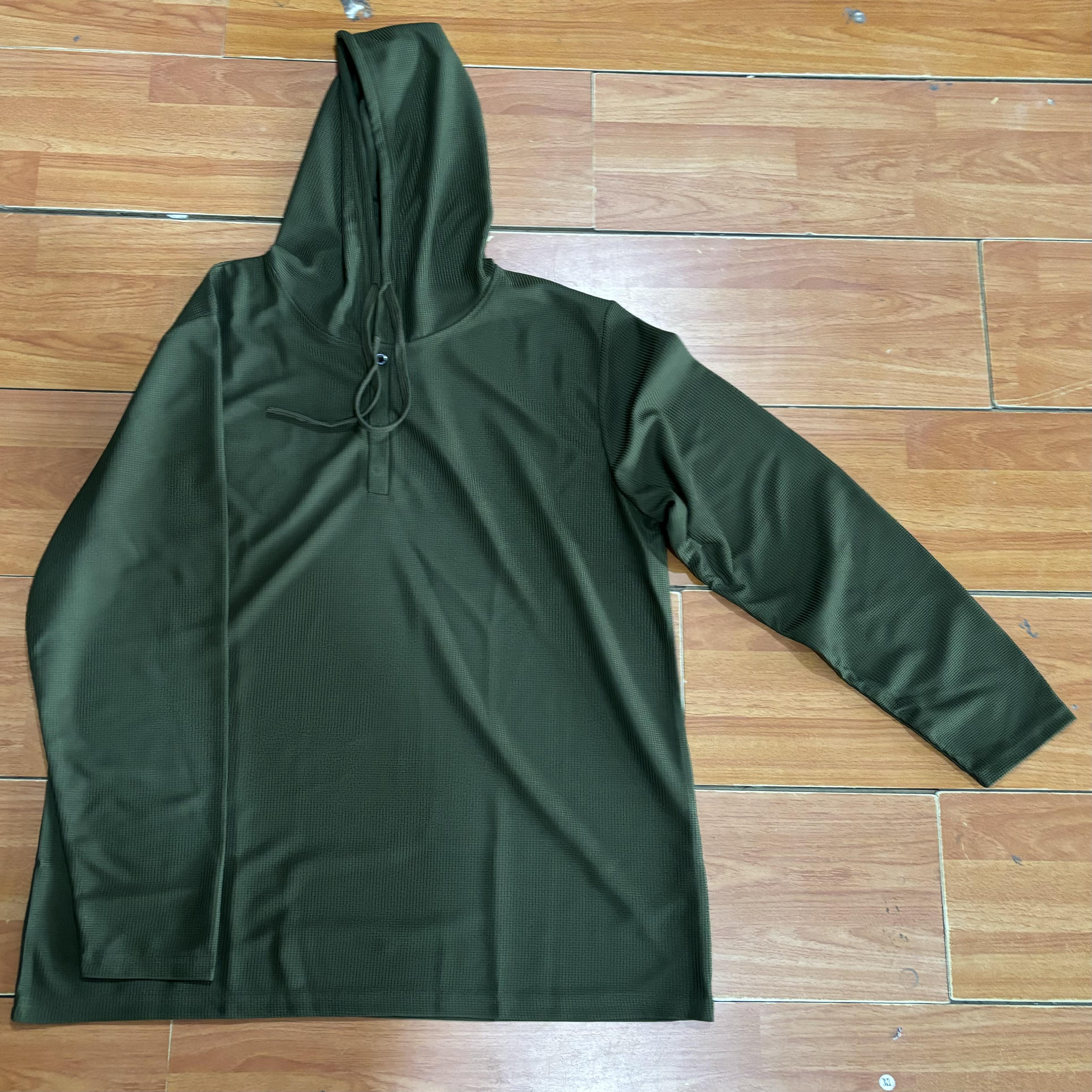 

Чоловіча футболка з капюшоном весна-осінь з довгим рукавом, однотонні приталені спортивні топи, модні дихаючі повсякденні футболки, чоловіча футболка з V-подібним вирізом XXL армія зелений колір