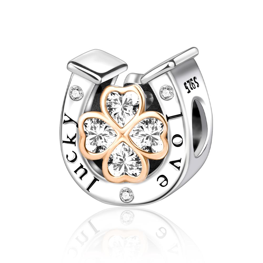 Sparkling Rose Gold Pavé Triple-Row Beads Pink Gem Entwined Hearts Charm Fits Brand Bracelet For Copper Necklace