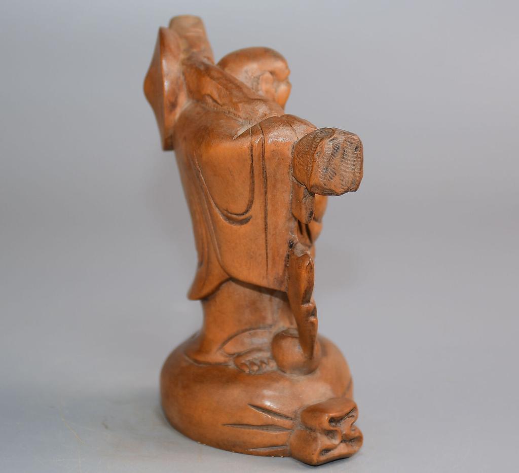 Chinese Antique Boxwood Wood Carving Maitreya Buddha Statue Collection Nice Art
