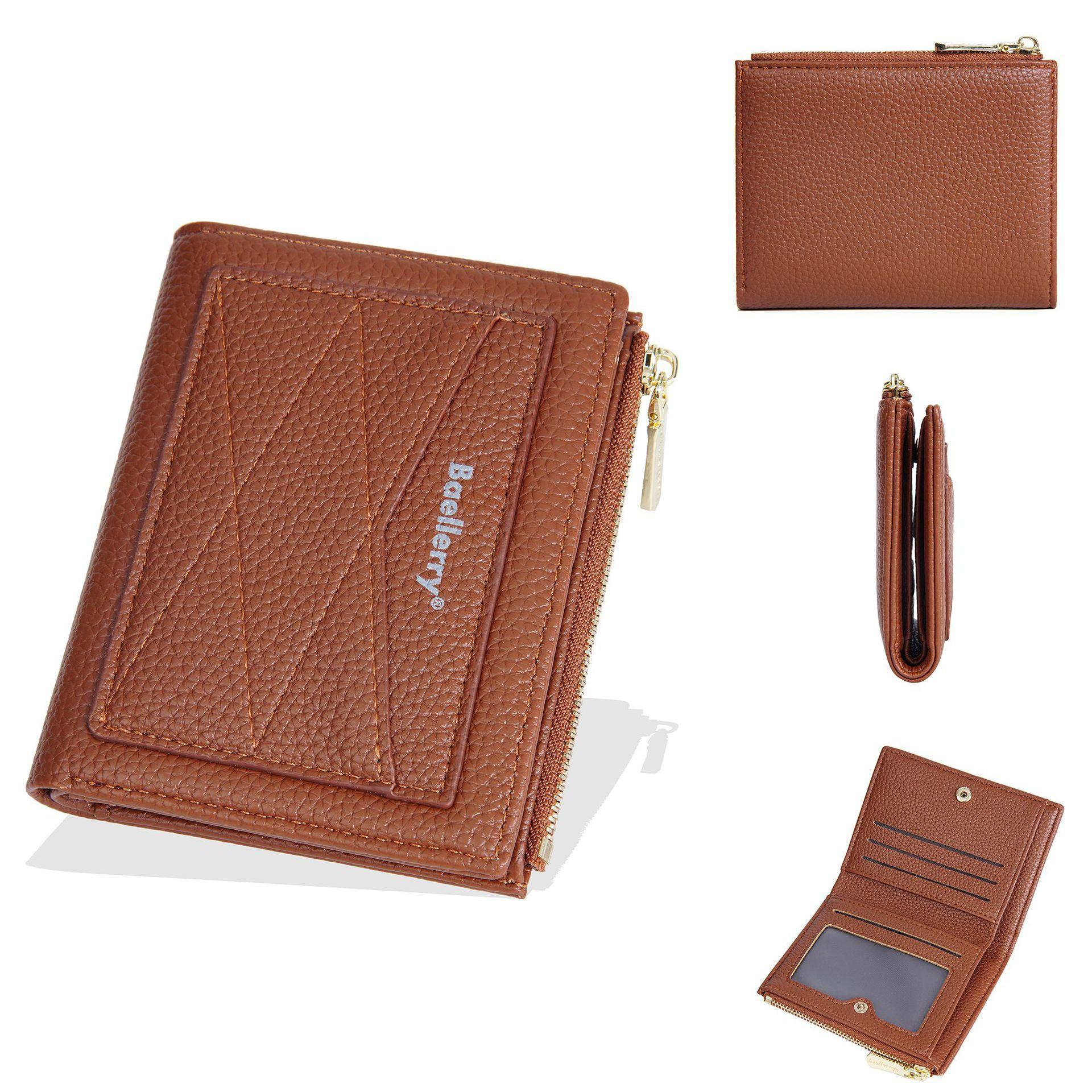 Новый женский короткий кошелек, кошелек для мелочи на молнии с тиснением под личи, модный стеганый кошелек женский коричневый