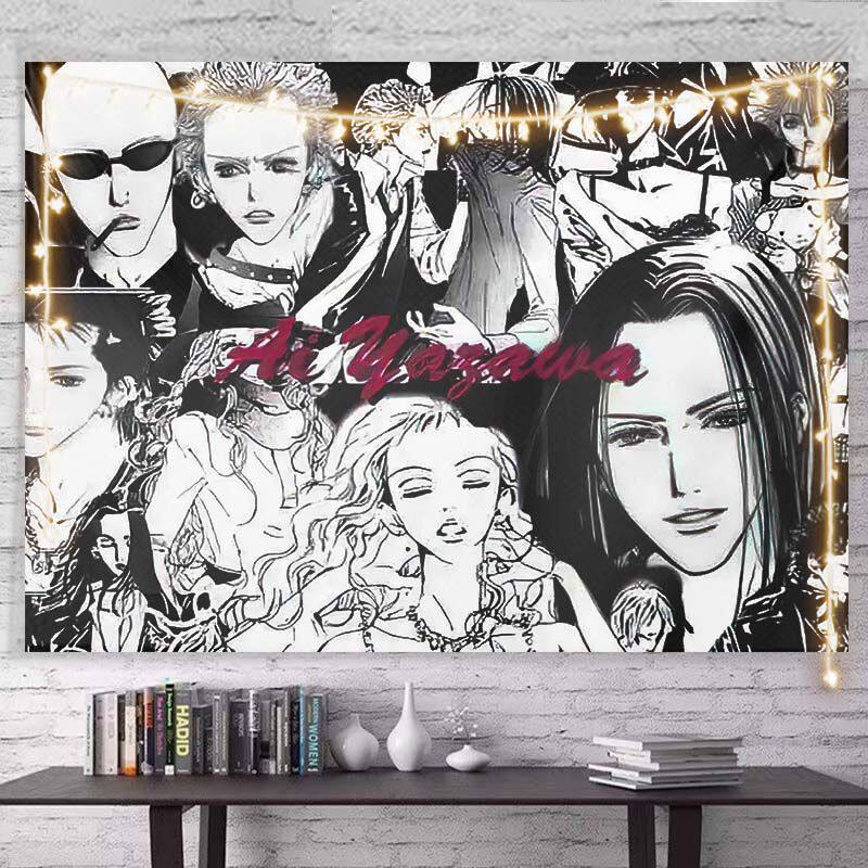 Nana Punk Rock Black Pink Anime Collage Tapestry Wall Hanging Art Decor for Bedroom Otaku Corner Cozy Study Space