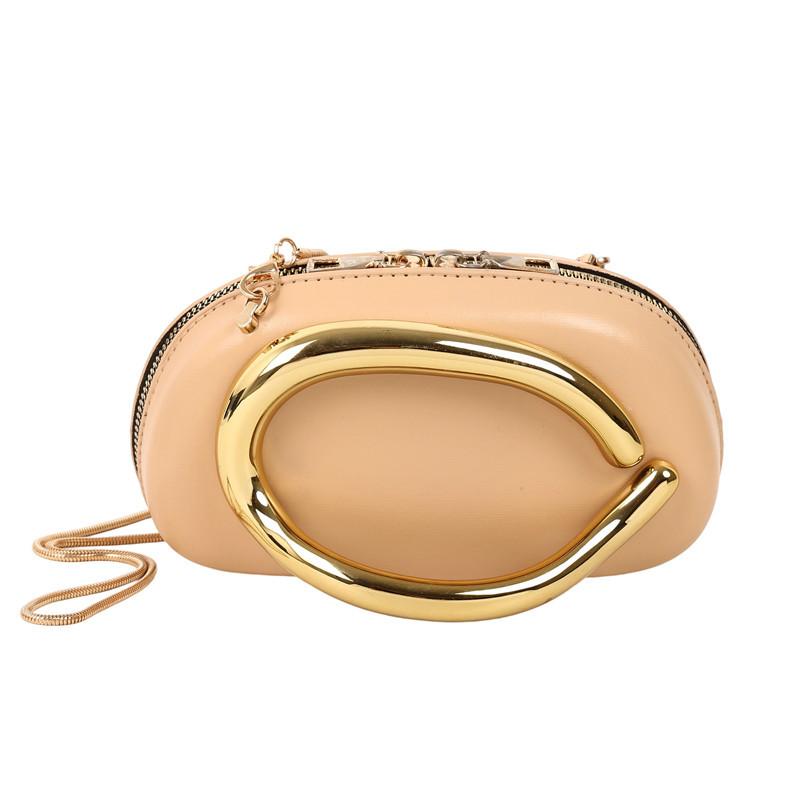 Ein Schulter Handtasche Damen einfarbig große Kapazität Damen neu trendig Metallgriff personalisierte Dinner Kette