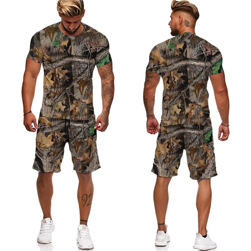 Letné pánske tričko s 3D potlačou maskáčové javorové listy/šortky/obleky Unisex Príležitostné Outdoorové športové oblečenie s krátkym rukávom