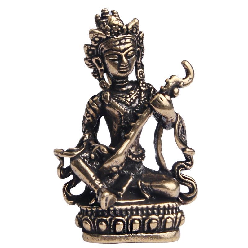 

Антикварная статуэтка богини Непала из чистой латуни для украшения дома, Будда, играющий на пипе, миниатюрные фигурки Будды, брелок-подвеска