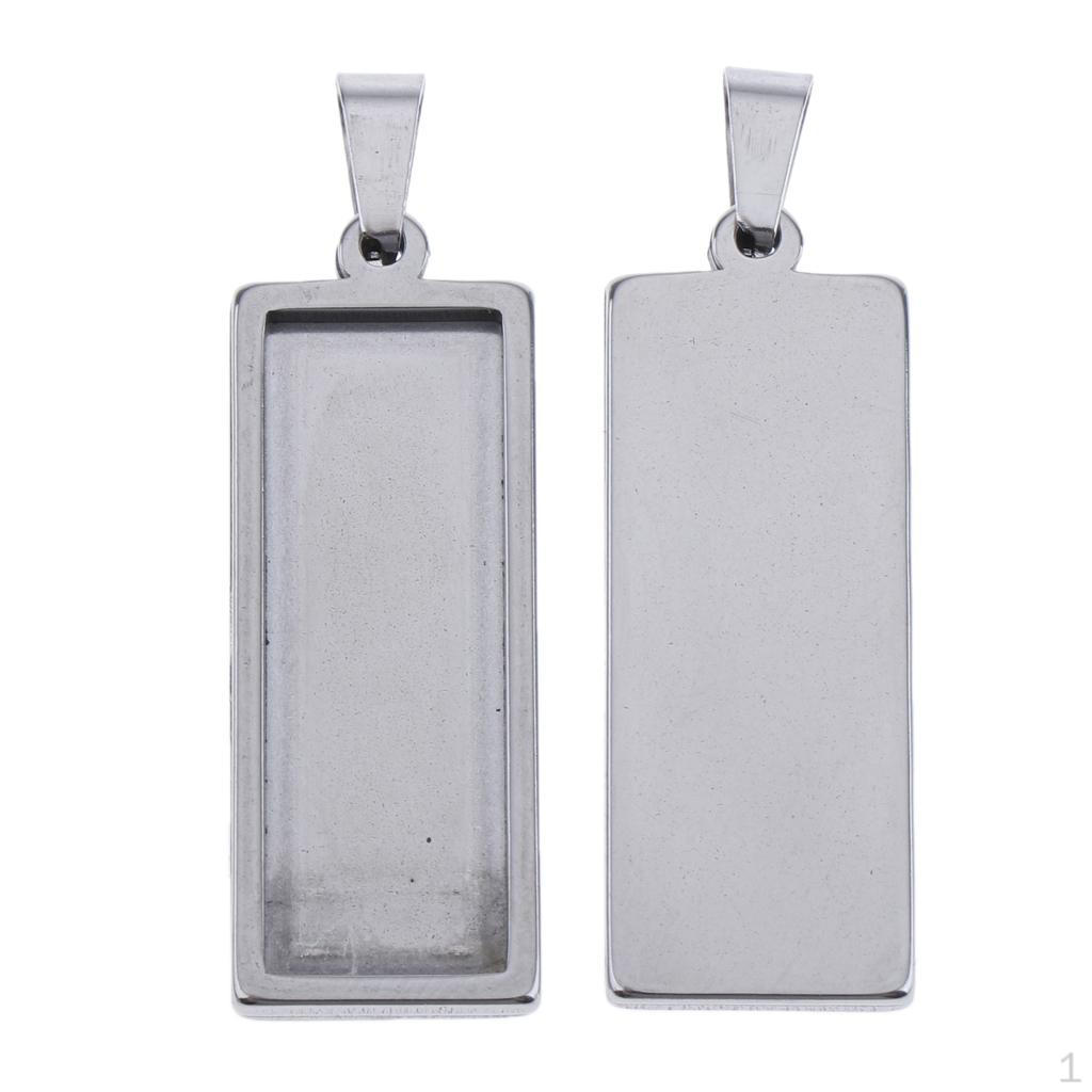 2 Stainless Steel Pendant Cabochon Setting Blank Rectangular Jewelry Finding