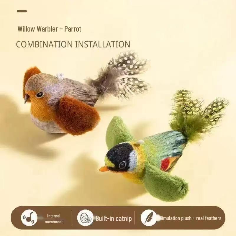Self-Swinging Cat Toy: Feathered Bird Stick for Bite-Resistant, Interactive Play. Ideal for Kitten Amusement.