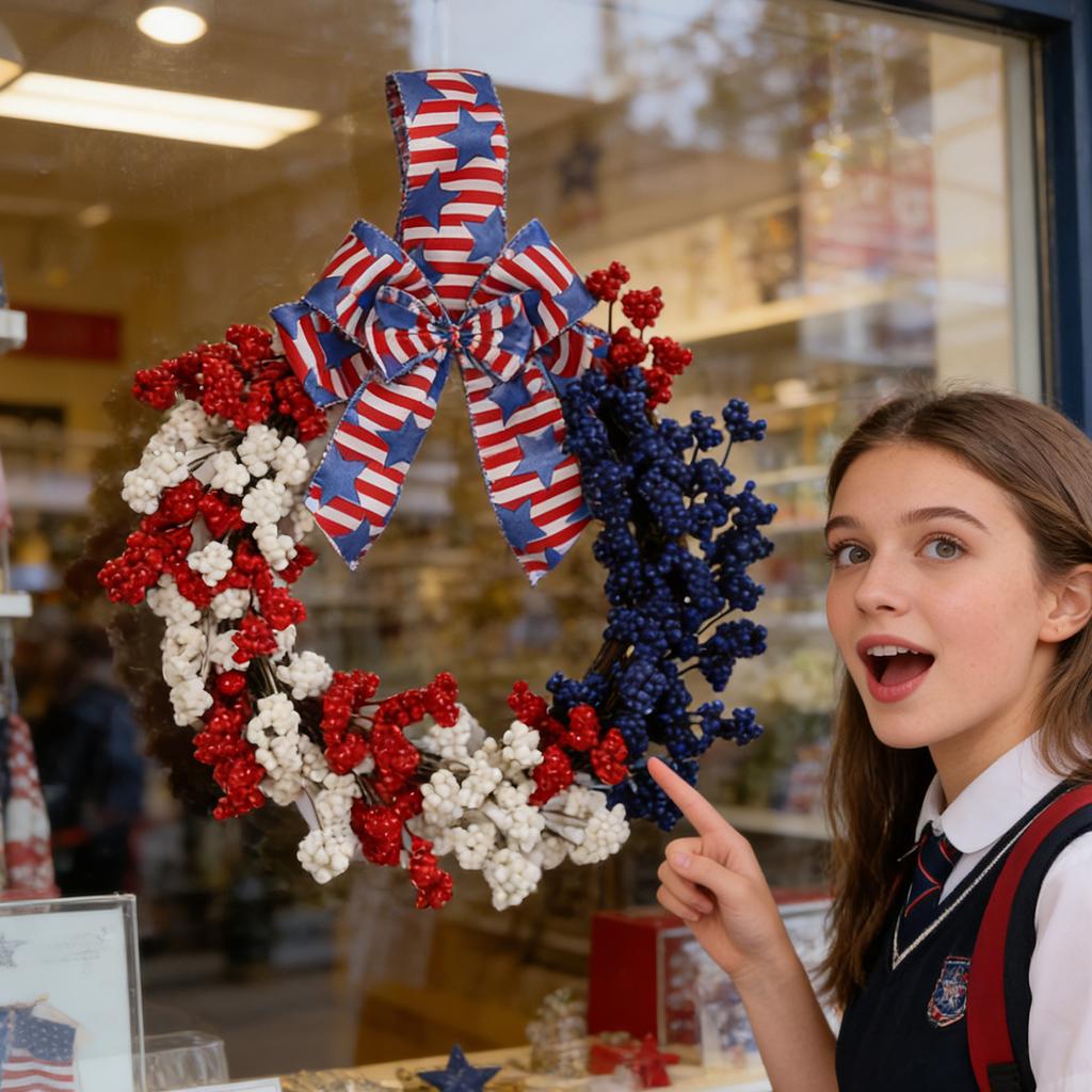 40CM Independence Day Wreath, Red,  And Blue Decorative Wreath, Door Hanging Wreath, Cross-border Decorative Products