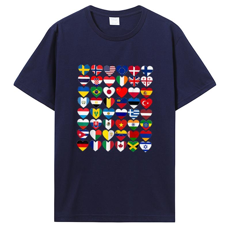 Fashionable Funny Flag Print Comfortable Soft Breathable International Men's T-shirt Loose Versatile Plus Size Cotton T-shirt