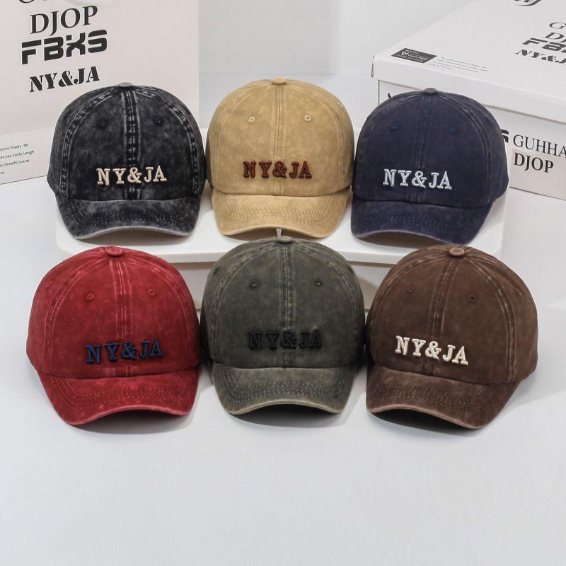 American Retro Baseball Cap Spring and Summer Short Brim Letter Embroidery Washed Old Cap Outdoor Sun Hat Unisex Retro Street Soft Top Sun Hat