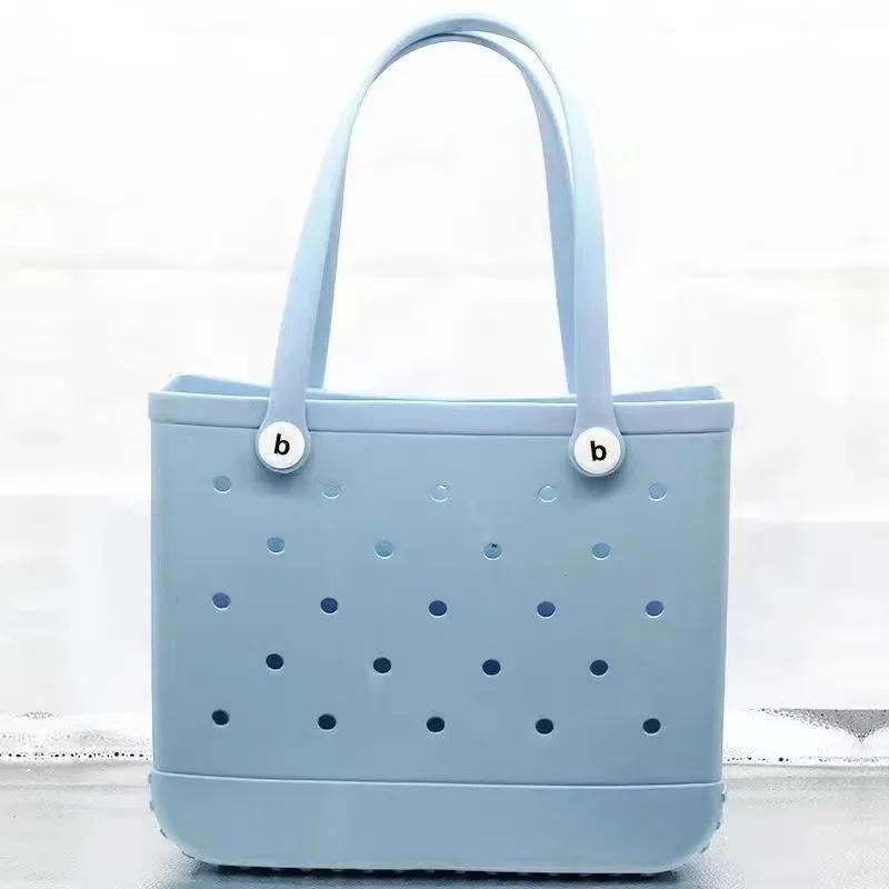 

Large Eva Beach Tote Bag Fashion Mommy Diaper Storage Baskets Summer Rubber Tote Solid Color Jelly Beach Bags Sundries Organizer 35x30x12CM небо синє кольору