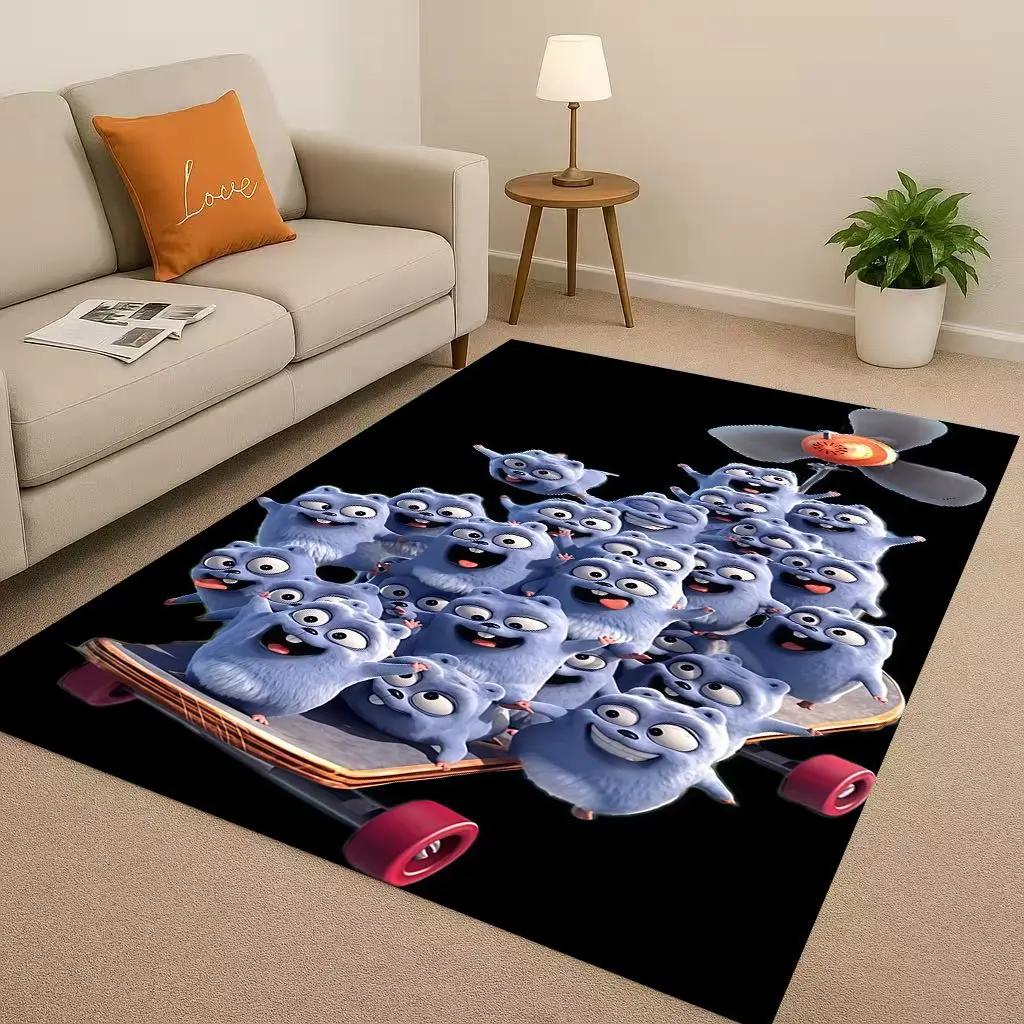3D Kawaii Grizzy and The Lemmings Cartoon Living Room Non-Slip Area Rug Carpet for Bedroom Playroom Sofa,Home Doormat Gift Kid