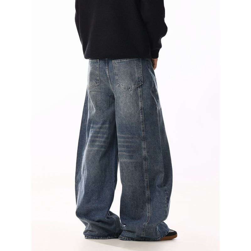 American Retro Irregular Deconstructed Scimitar Jeans for Men and Women, Designer Niche Loose Versatile Casual Wide-Leg Pants