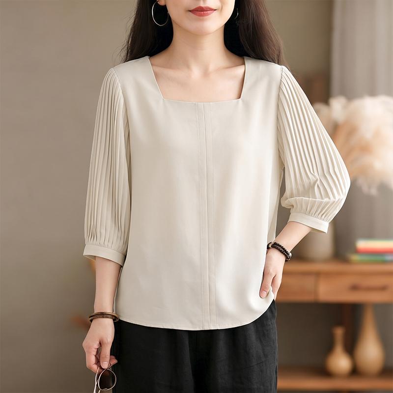 ZANZEA Women Square Collar Solid Color Loose Casual 3/4 Sleeve Blouse