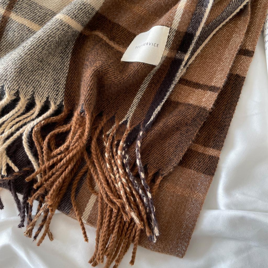 Autumn and winter plaid scarf women's imitation cashmere scarf simple and high-end sense versatile winter warm shawl batch