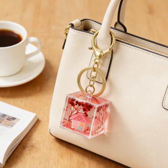 Klíčenka s pískovým uměním a miniaturní pohádkovou scénou, mini průhledný kostička, přívěsek na batoh, klíče, peněženku, tašku, doplněk