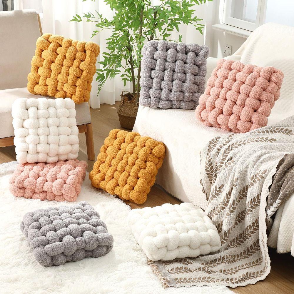 Einfarbige Knoten-Zierkissen 33CM Sofa Plüschkissen Weiches Fensterbankkissen Wohnzimmer