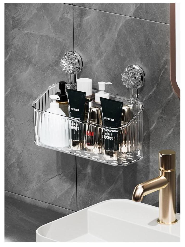 Stylish No-Drill Suction Cup Wall Storage Basket for Utensils & Toothbrushes