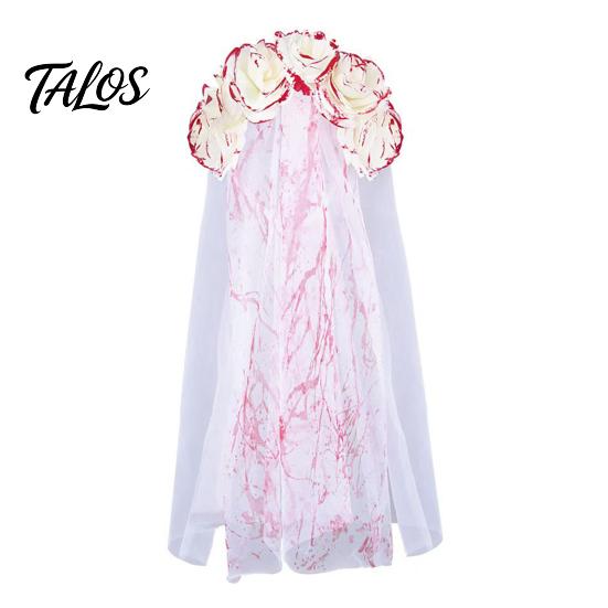 Tiara Cabeça de Rosa Talos, Véu Manchadode Sangue para Noiva Zumbi de Halloween, Aro de Cabelo de Malha Respirável com Design de Peça Única para Cosplay Temático de Casa Assombrada