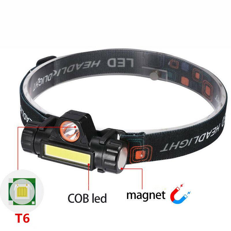 Latarka czołowa LED Mini Strong USB z elektromagnesem COB, latarka robocza, górska, wędkarska, montowana na głowie, z wbudowaną baterią 18650